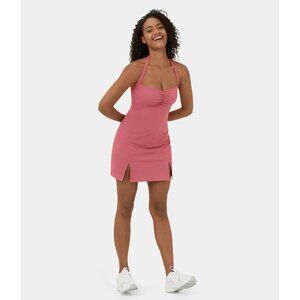Halara Cloudful Halter Ruched Backless Split Hem Mini Pickleball Active Dress